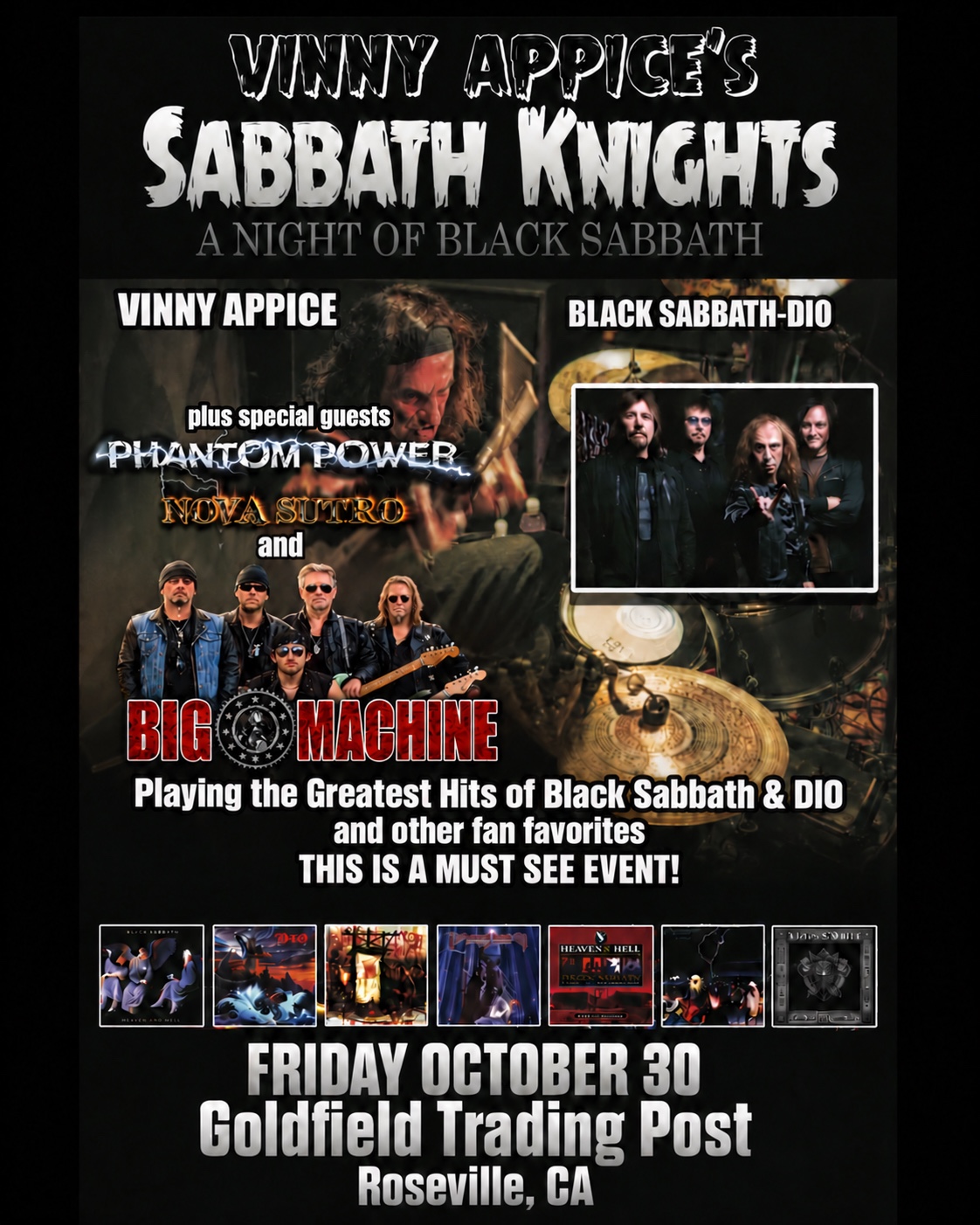 Event flyer for Big Machine with Vinny Appice’s Sabbath Knights at Goldfield Trading Post on Friday, October 30, 2026